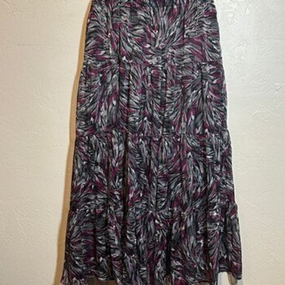 Tiered Maxi Skirt Purple Abstract Whimsigoth Dark Boho - Christopher & Banks M - Picture 3 of 5